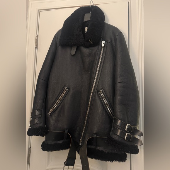 ACNE Velocite Shearling Leather Jacket Size 34 - Picture 2 of 5